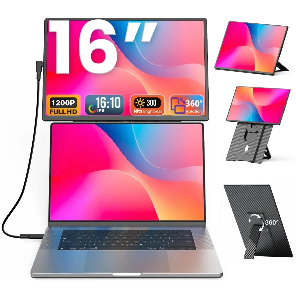 شاشة محمولة V2COM N2 مقاس 16 إنش IPS بدقة Full HD مع USB-C وHDMI
