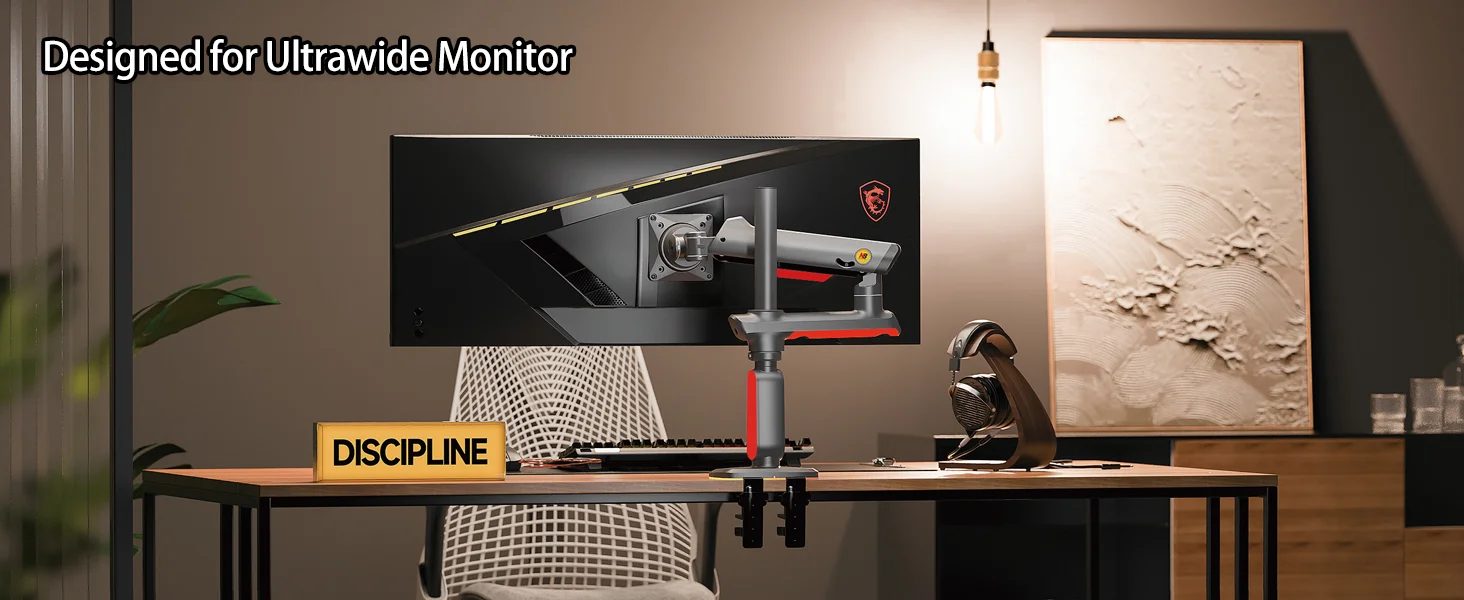 ذراع شاشة North Bayou L70 للألعاب بإضاءة RGB، 32–60 إنش، VESA 75/100 مم، تثبيت مكتبي قوي حتى 20 كغ - Thumbnail 12