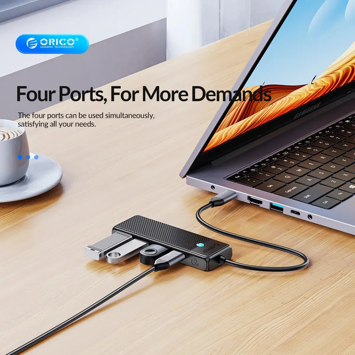 موزع USB-C ORICO PAPW2AC-C3 سلسلة PW بأربعة منافذ USB 3.0 وUSB-C PD، وردي - Image 12