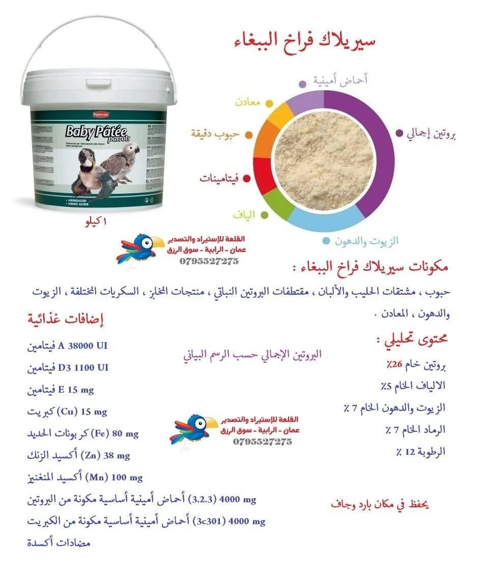 طعام فراخ الببغاوات Padovan Baby Pâtée Parrots Cerelac 900غ - Image 3