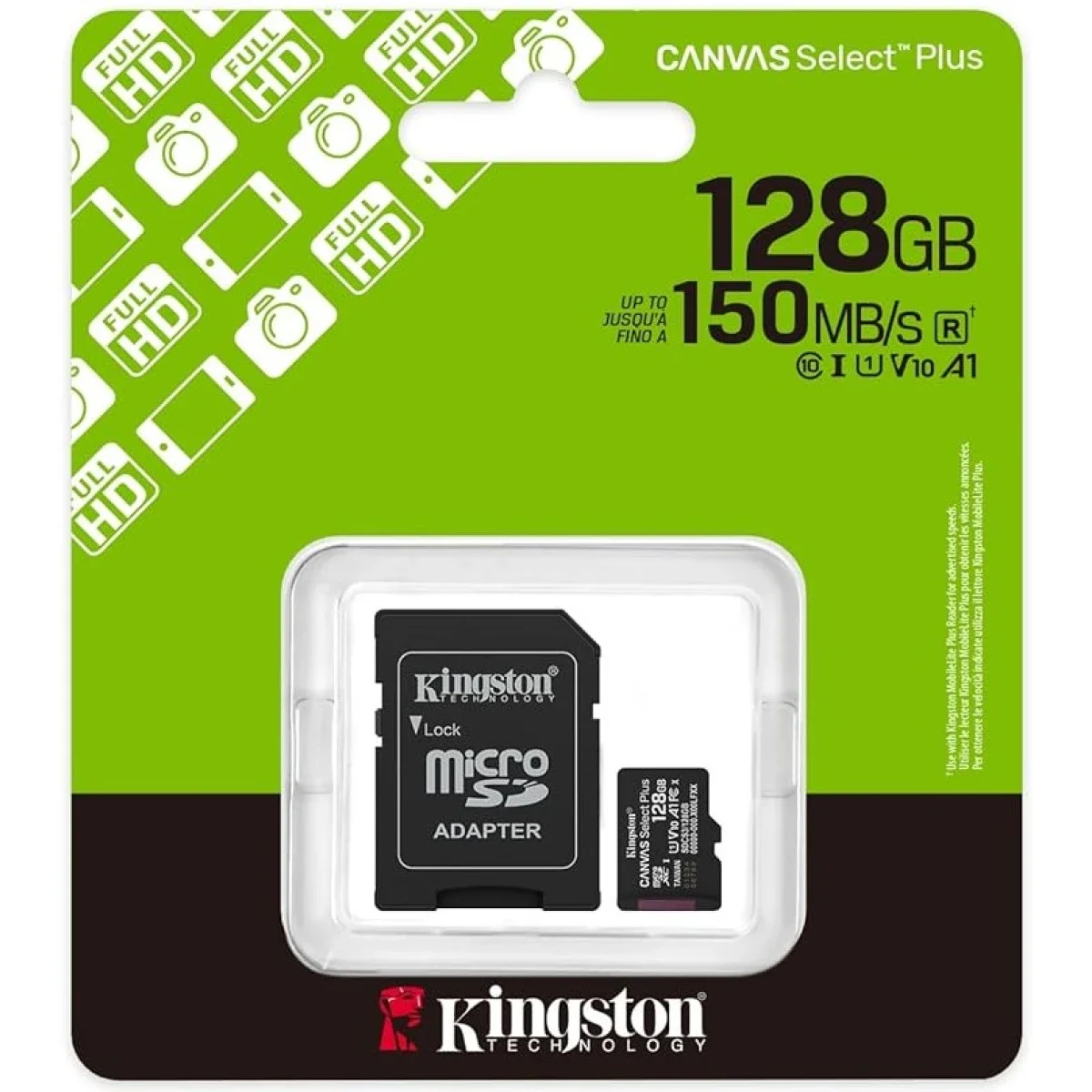 بطاقة ذاكرة Kingston SDCS3/128GB Canvas Select Plus microSDXC بسعة 128GB مع محول