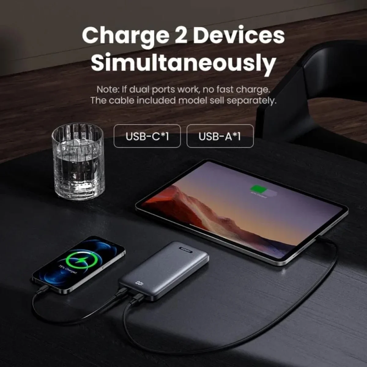 Ugreen PB200 10000mAh 20W USB-A + USB-C Fast Charging Power Bank - Gray - Thumbnail 2