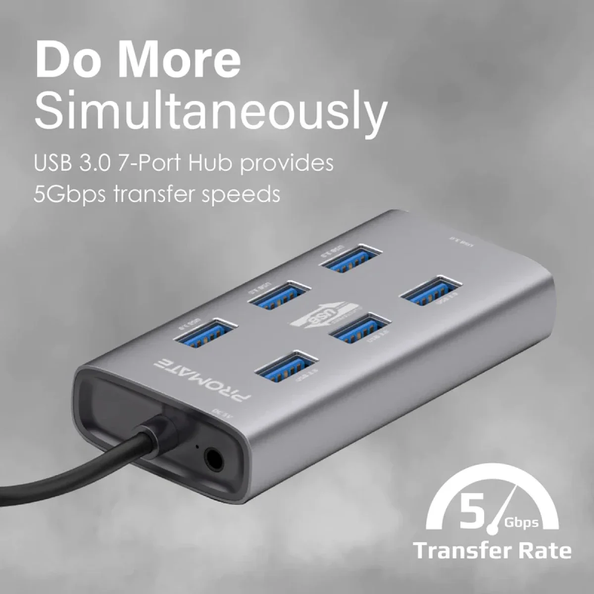 Promate EzHub-7 7-in-1 Powered USB Hub with 7 USB 3.0 Ports and USB-C Adapter - Image 3