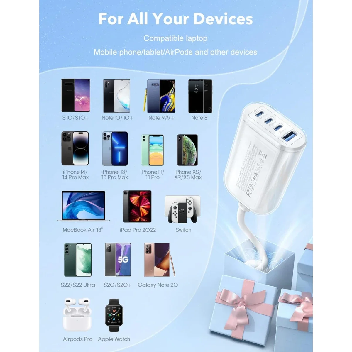 THREEKEY 65W GaN USB-C 4-Port Desktop Charger White - Thumbnail 5