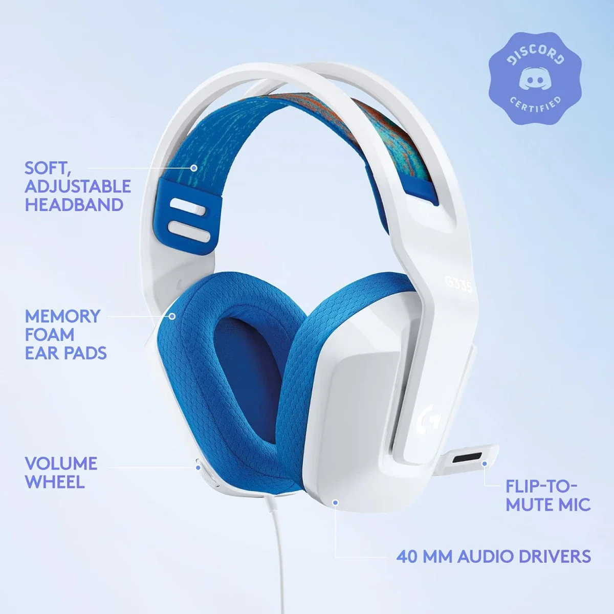 سماعة ألعاب Logitech G335 سلكية مع ميكروفون قابل للطي لكتم الصوت ومنفذ صوت 3.5 مم - أبيض - Thumbnail 6