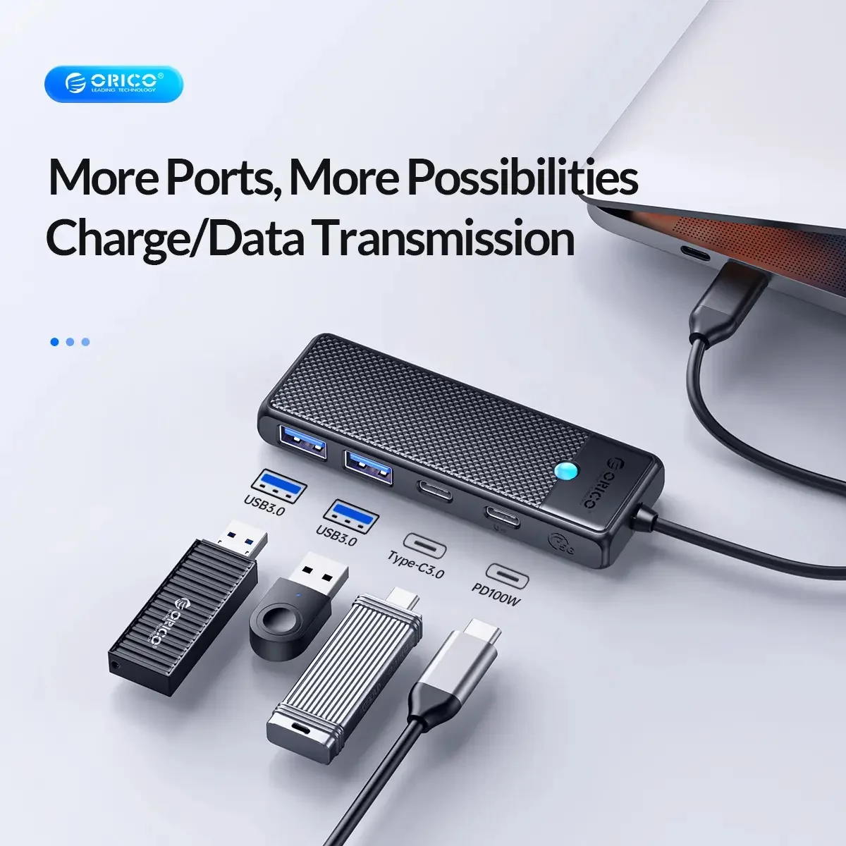 موزع USB-C ORICO PAPW2AC-C3 سلسلة PW مع USB 3.0 وPD بقدرة 100W، أسود - Image 10