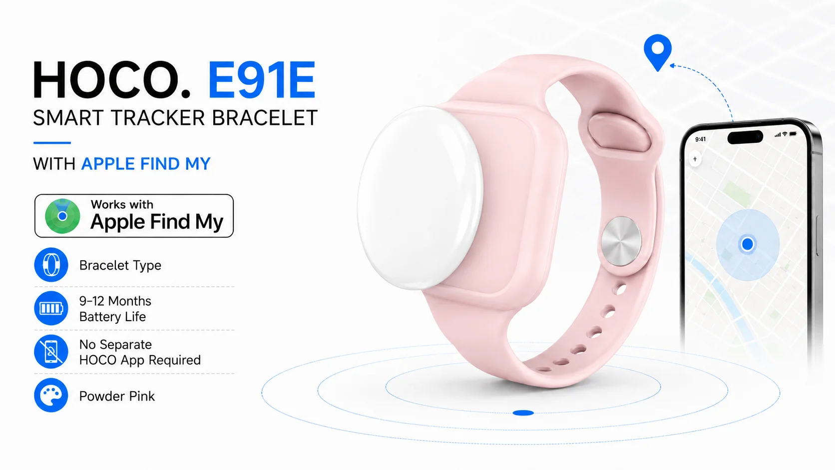 سوار التتبع الذكي HOCO E91E مع Apple Find My - بودر - Thumbnail 8
