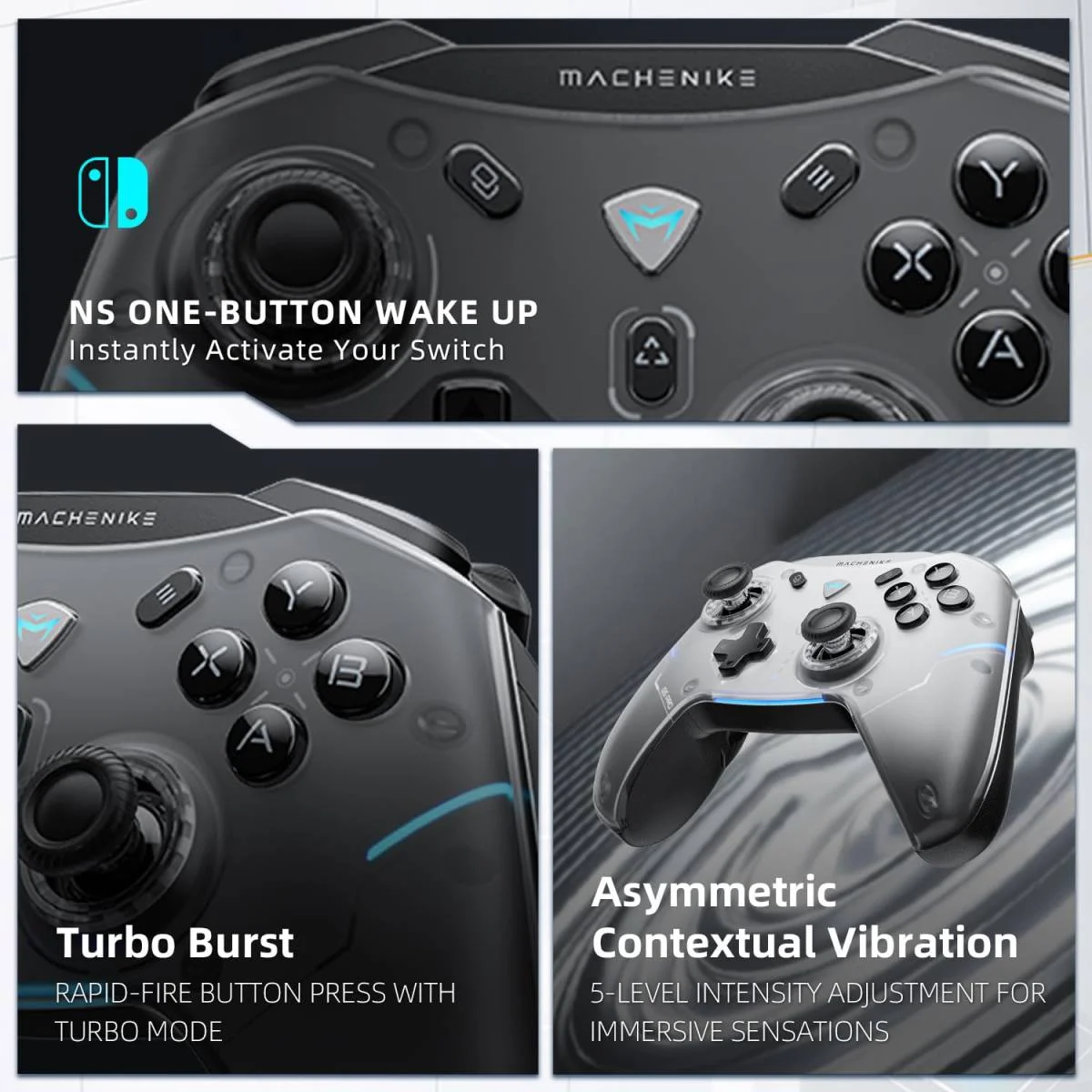 MACHENIKE G5 Pro Wireless Gaming Controller with Hall Effect Joysticks, RGB Lights - Black - Thumbnail 7