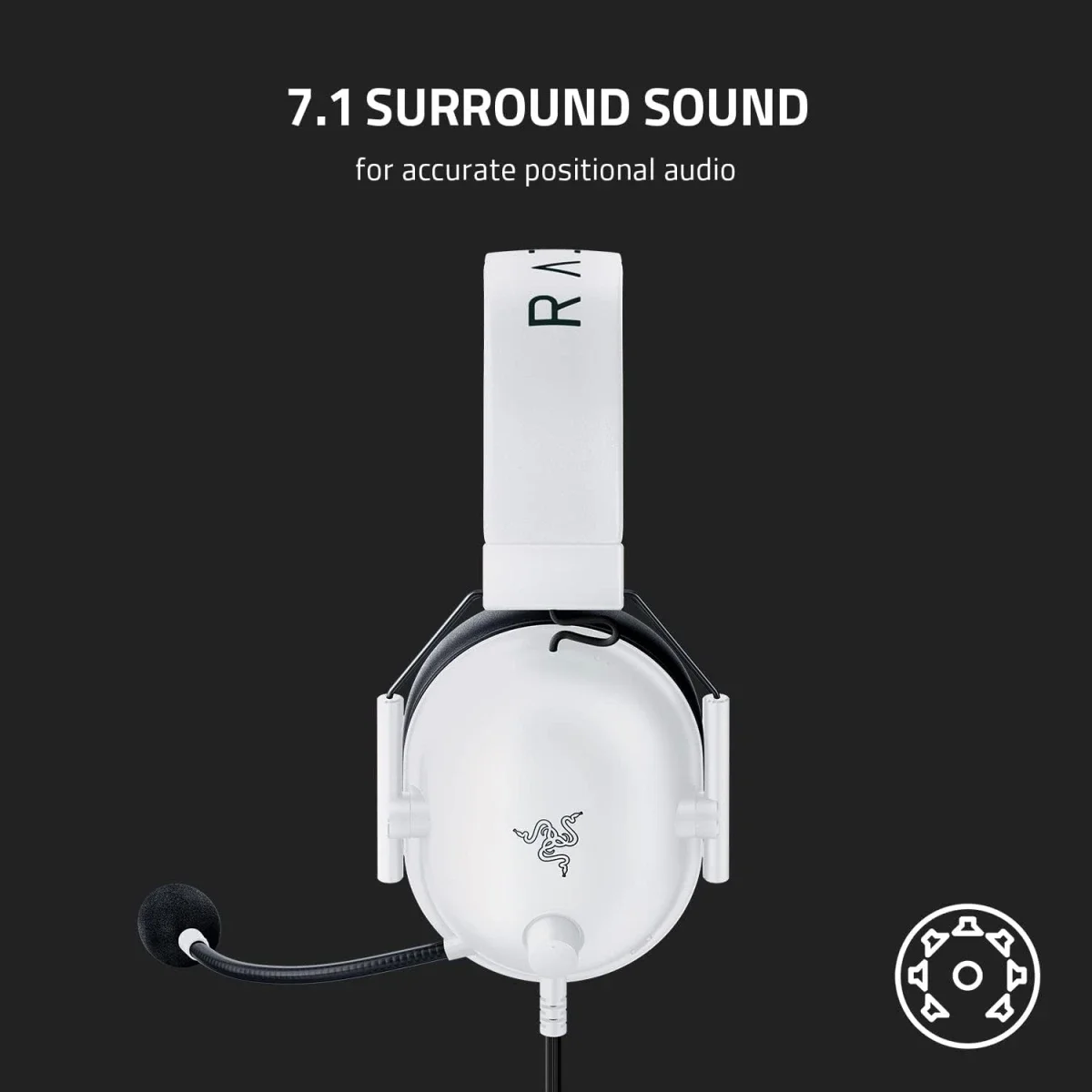 سماعة ألعاب Razer BlackShark V2 X باللون الأبيض مع صوت محيطي 7.1 - Thumbnail 6