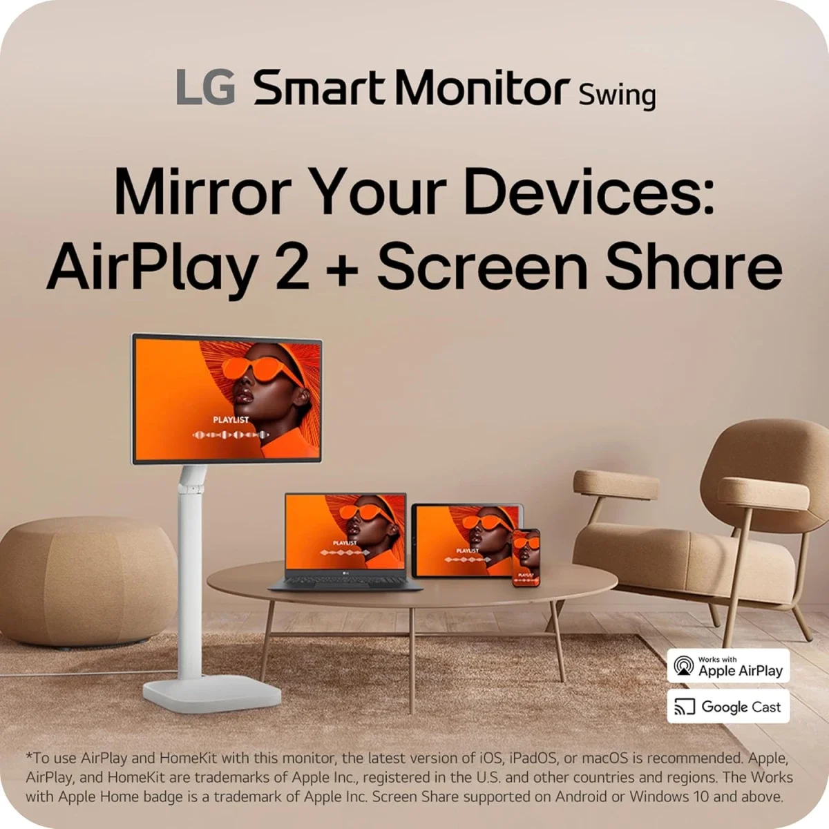 LG 32U889SA 32-Inch Smart Monitor Swing 4K UHD IPS Touchscreen with Wheeled Stand - Thumbnail 8