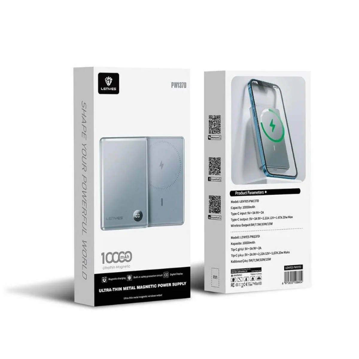 باور بانك مغناطيسي لاسلكي Lenyes PW037D بسعة 5000mAh وشحن 15W ومخرج USB-C 20W - Image 5