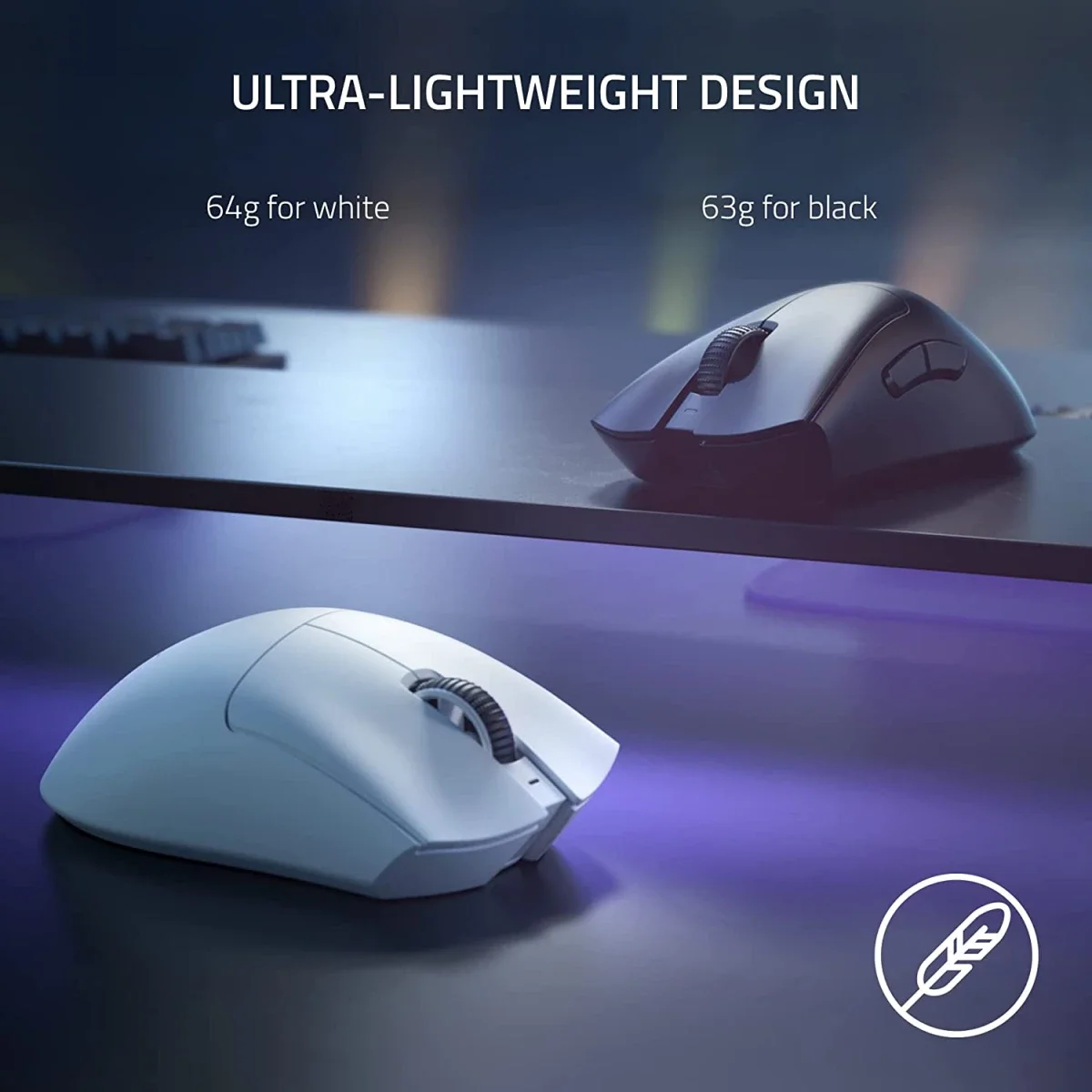 ماوس ألعاب Razer DeathAdder V3 Pro لاسلكي HyperSpeed بوزن 63 غرام ومستشعر Focus Pro 30K، أبيض - Thumbnail 2