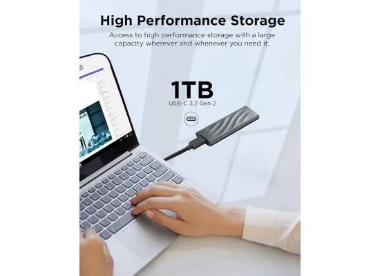 قرص SSD خارجي محمول Lenovo PS8 بسعة 1TB وسرعة 1050 MB/s USB-C رمادي - Image 7