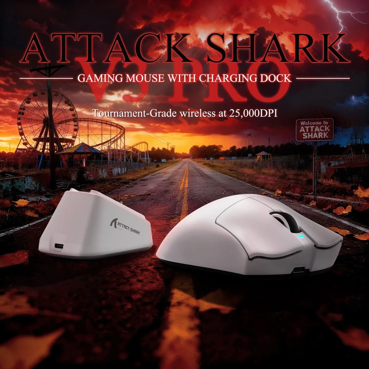 ماوس ألعاب ATTACK SHARK V3 PRO لاسلكي ثلاثي الوضع أبيض مع قاعدة شحن RGB - Image 3