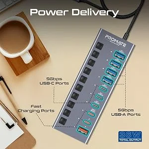 موزع Promate GegaHub-5G متعدد المنافذ USB-C 10 في 1 بسرعة 5Gbps وشحن PD بقوة 20W - Thumbnail 9