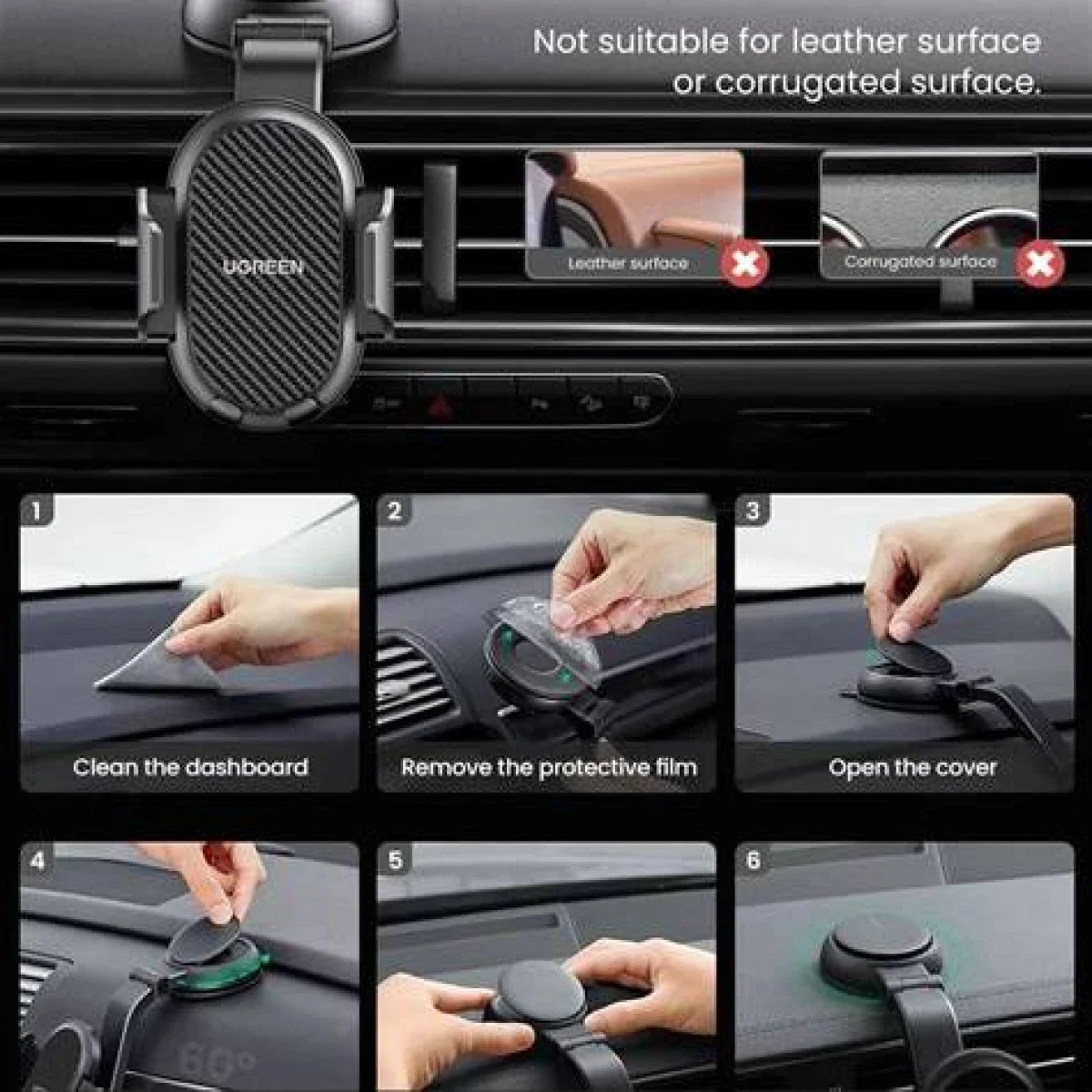 Ugreen LP405 Suction Cup Car Phone Mount for 4.7–7.2 Inch Smartphones - Image 2