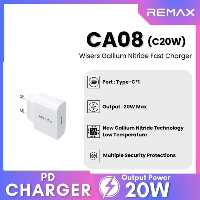 Remax Huiying C20W Wisers CA08 20W GaN USB-C Fast Charger - White - Image 2