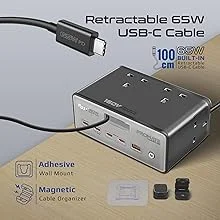 محطة شحن Promate PowerBrix-160 GaNFast بقدرة 160 واط مع 4 مقابس AC وكابل USB-C قابل للسحب - رمادي - Thumbnail 17