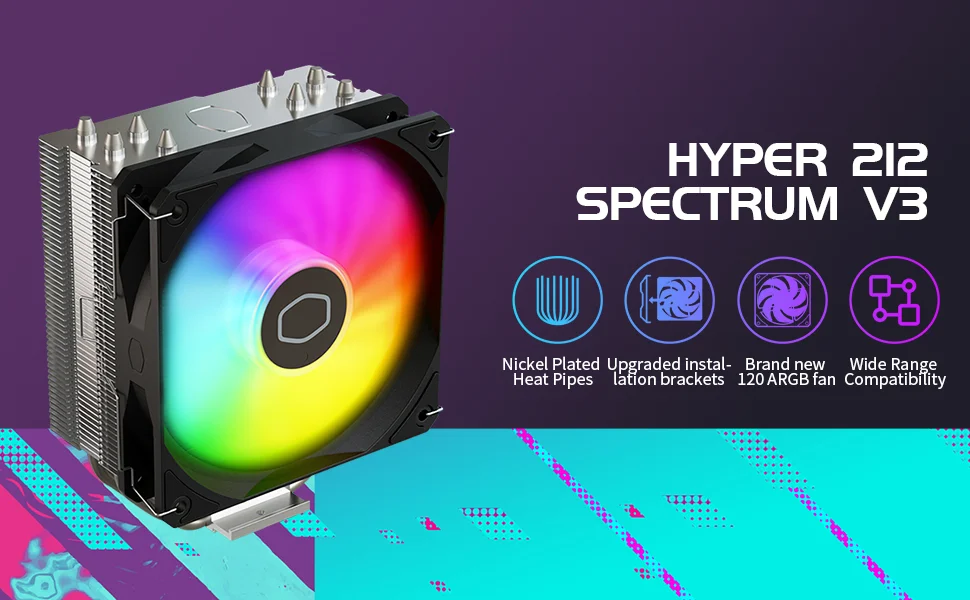 مبرد هوائي للمعالج Cooler Master Hyper 212 Spectrum V3 بإضاءة RGB - Thumbnail 8