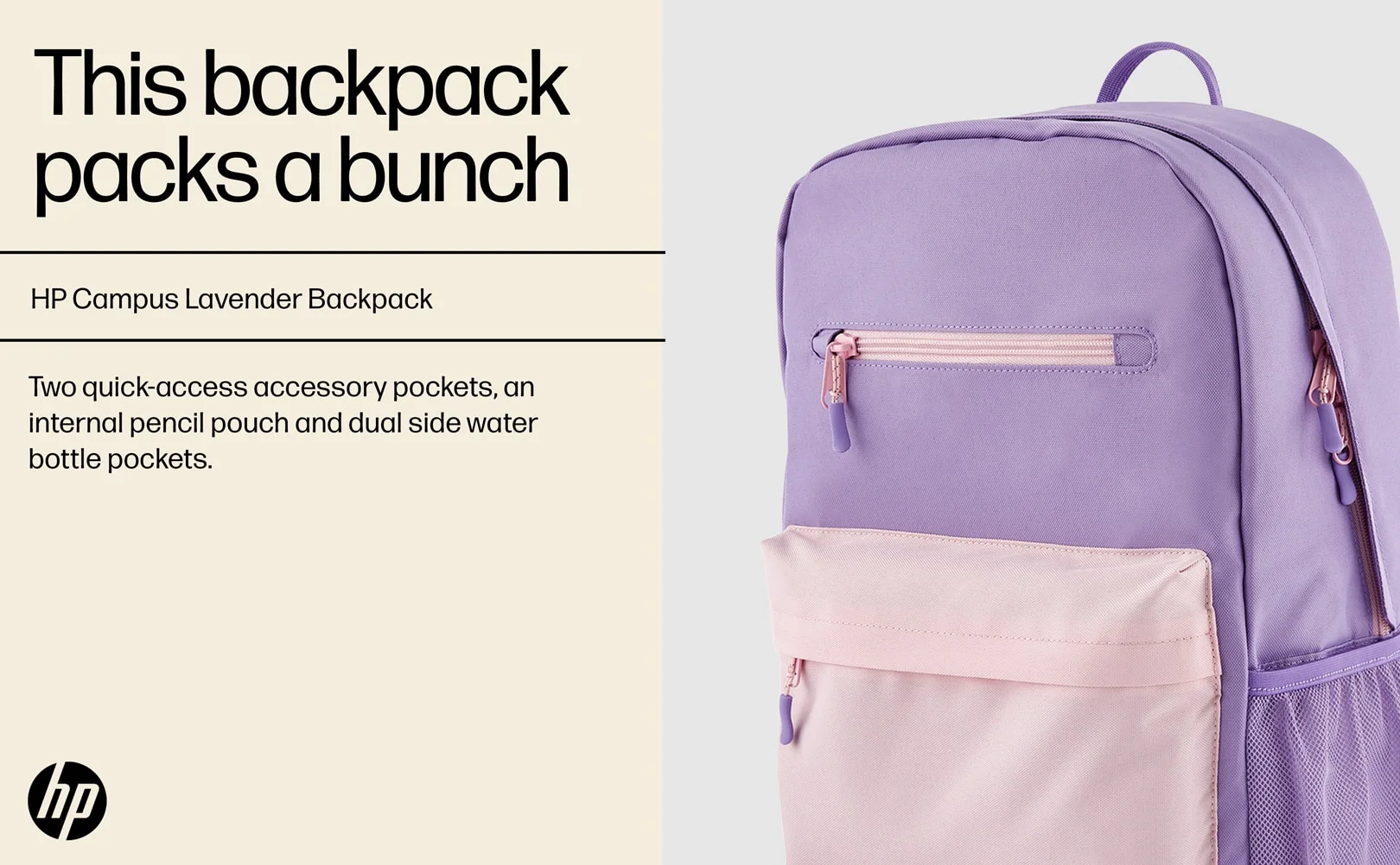 HP Campus Backpack for 15.6 Inch Laptop 17L Water Resistant - Lavender - Image 8