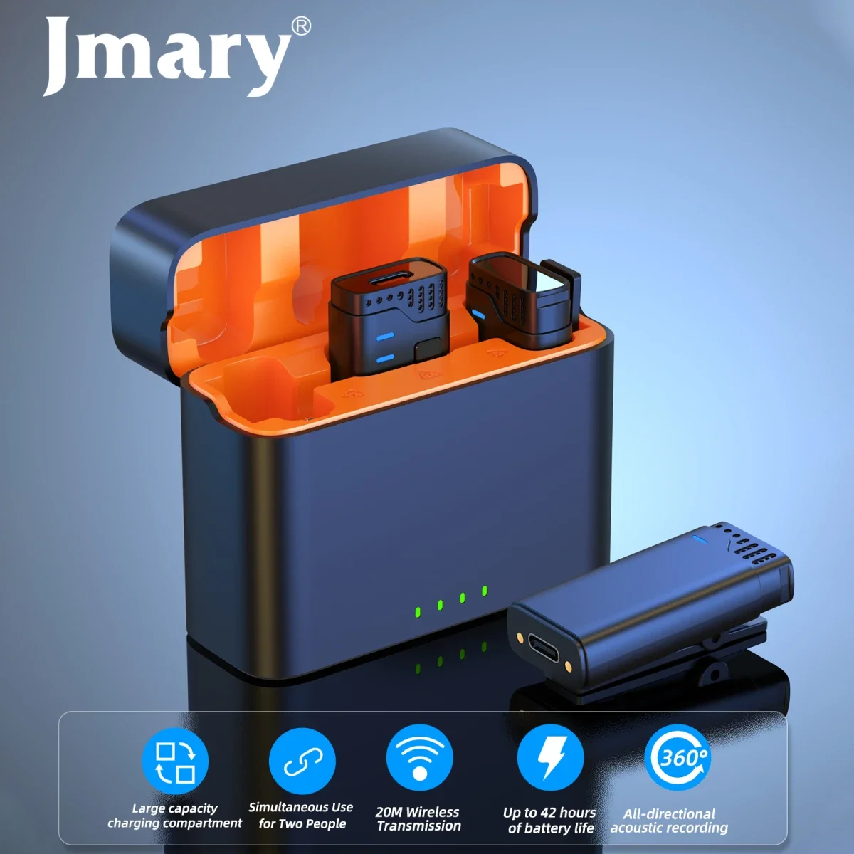 ميكروفون لاسلكي Jmary MW-16 بتردد 2.4GHz ومدى 20 متر لأجهزة iPhone وUSB-C