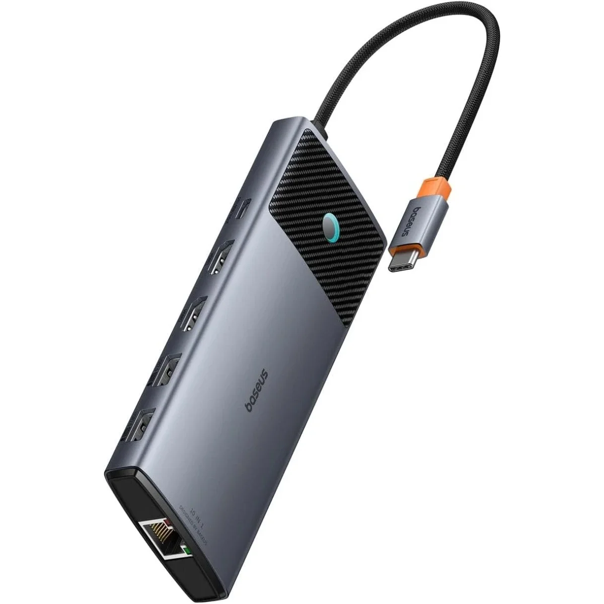 موزع USB-C Baseus Metal Gleam II Series 10 في 1 مع HDMI 4K 60Hz وRJ45 وSD/TF ومنفذ 3.5mm وPD 100W - Space Grey - Image 2
