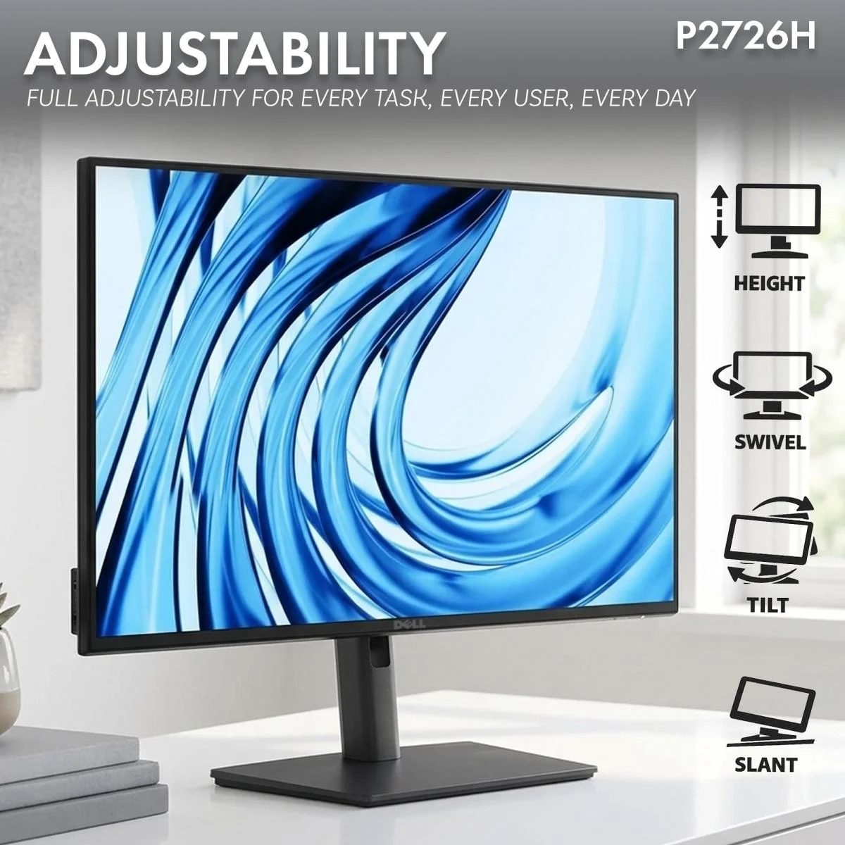 Dell P2726H (2026) 27-inch IPS Full HD 120Hz Monitor, Adjustable Stand, DisplayPort, HDMI, VGA, USB Hub, USB-C up to 15W - Thumbnail 5