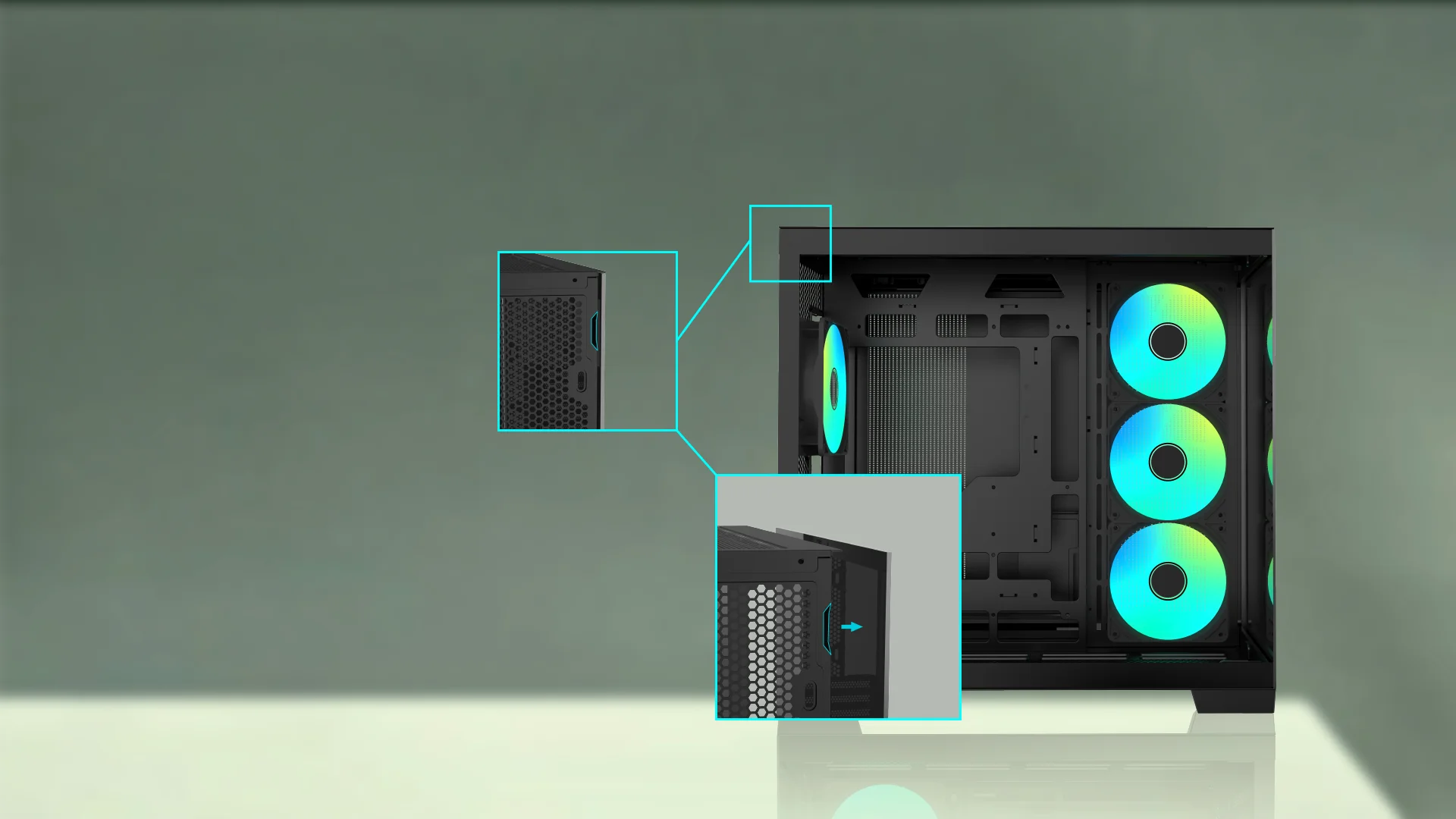 Raidmax Infinita Series i610CBF Chrome Dual Chamber ATX Mid-Tower Case with 4x 120mm ARGB Fans, Dual Tempered Glass, USB-C - Black - Image 11