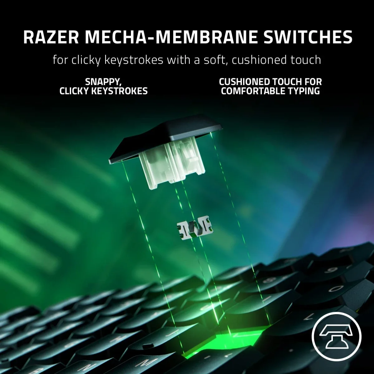 Razer Ornata V3 Low-Profile Mecha-Membrane Gaming Keyboard with 10-Zone RGB Lighting - Black - Thumbnail 3