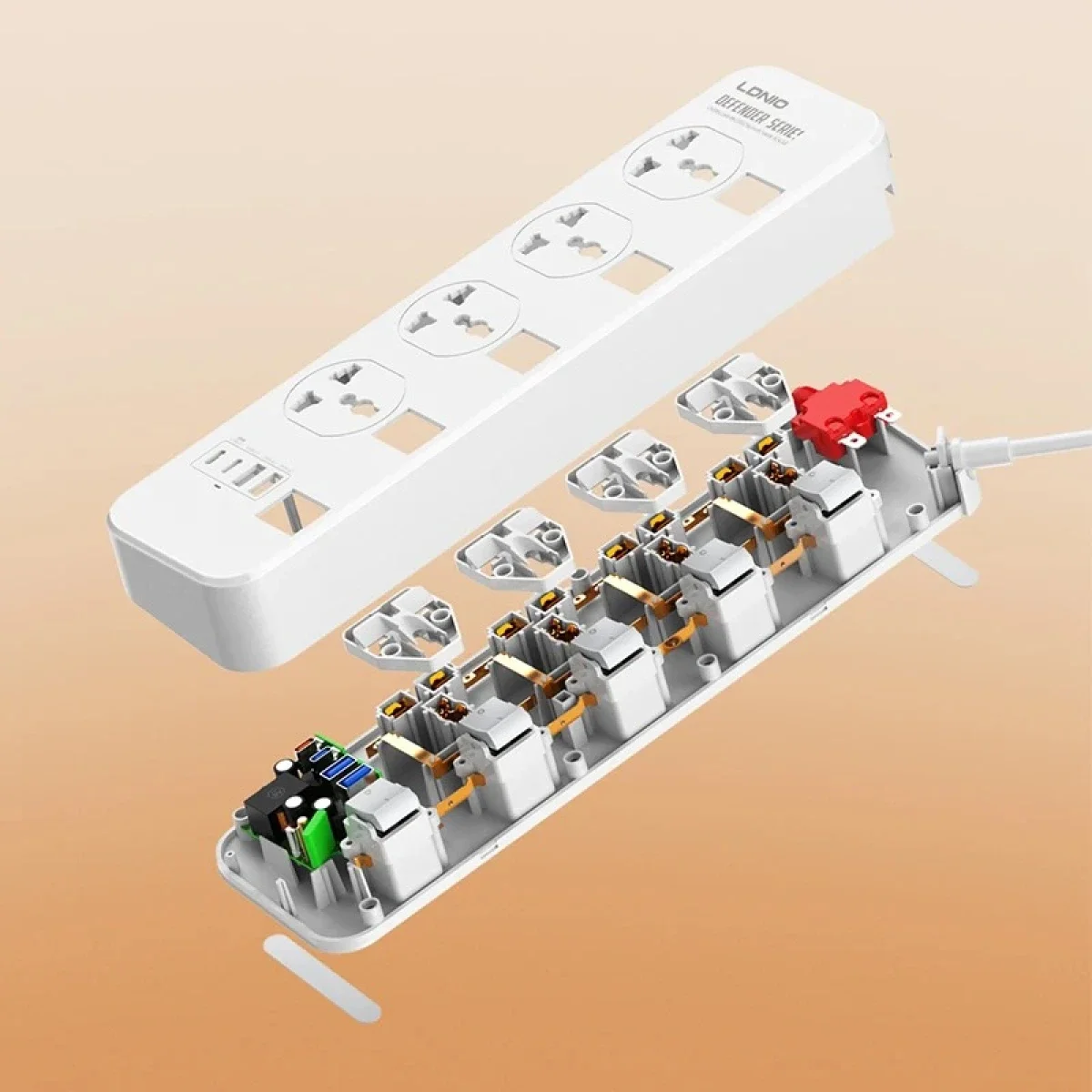 مشترك كهربائي LDNIO SC4408C عالمي مع 4 منافذ USB بقدرة 2500 واط، أبيض - Thumbnail 7
