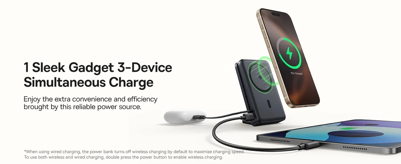 باور بانك Baseus Nomos 3-in-1 بسعة 10000mAh مع شحن لاسلكي Qi2 بقوة 15W وكابل 45W - أسود - Thumbnail 13