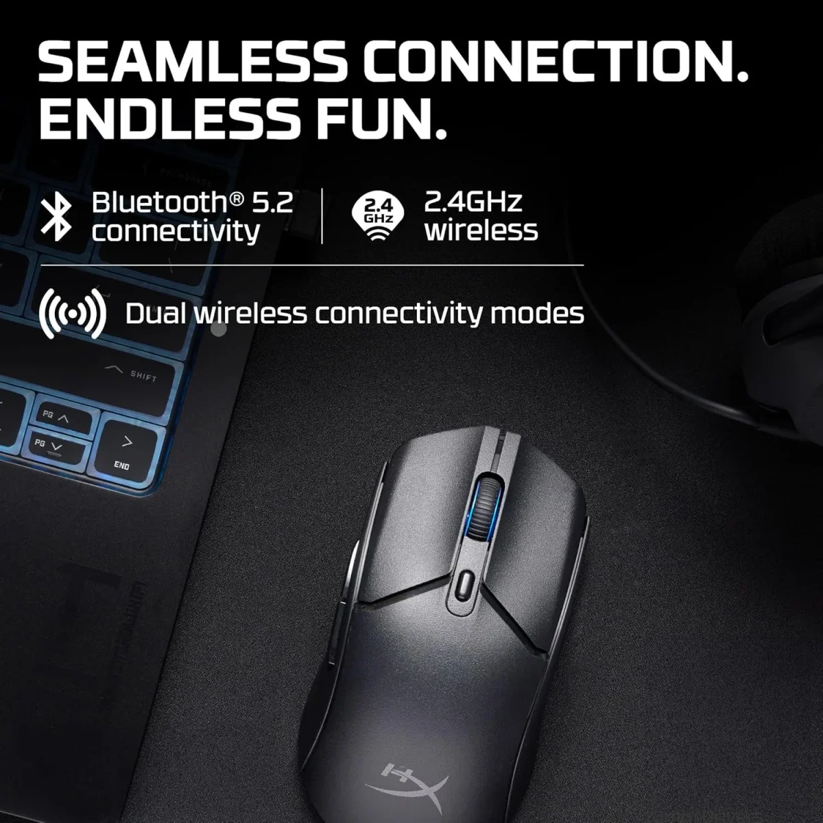 ماوس ألعاب HyperX Pulsefire Haste 2 Core لاسلكي وبلوتوث 59 جم أسود - Thumbnail 3