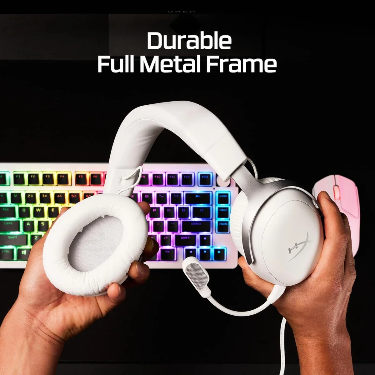HyperX Cloud III Wired Gaming Headset, 53mm Drivers, DTS Spatial Audio, White - Thumbnail 4