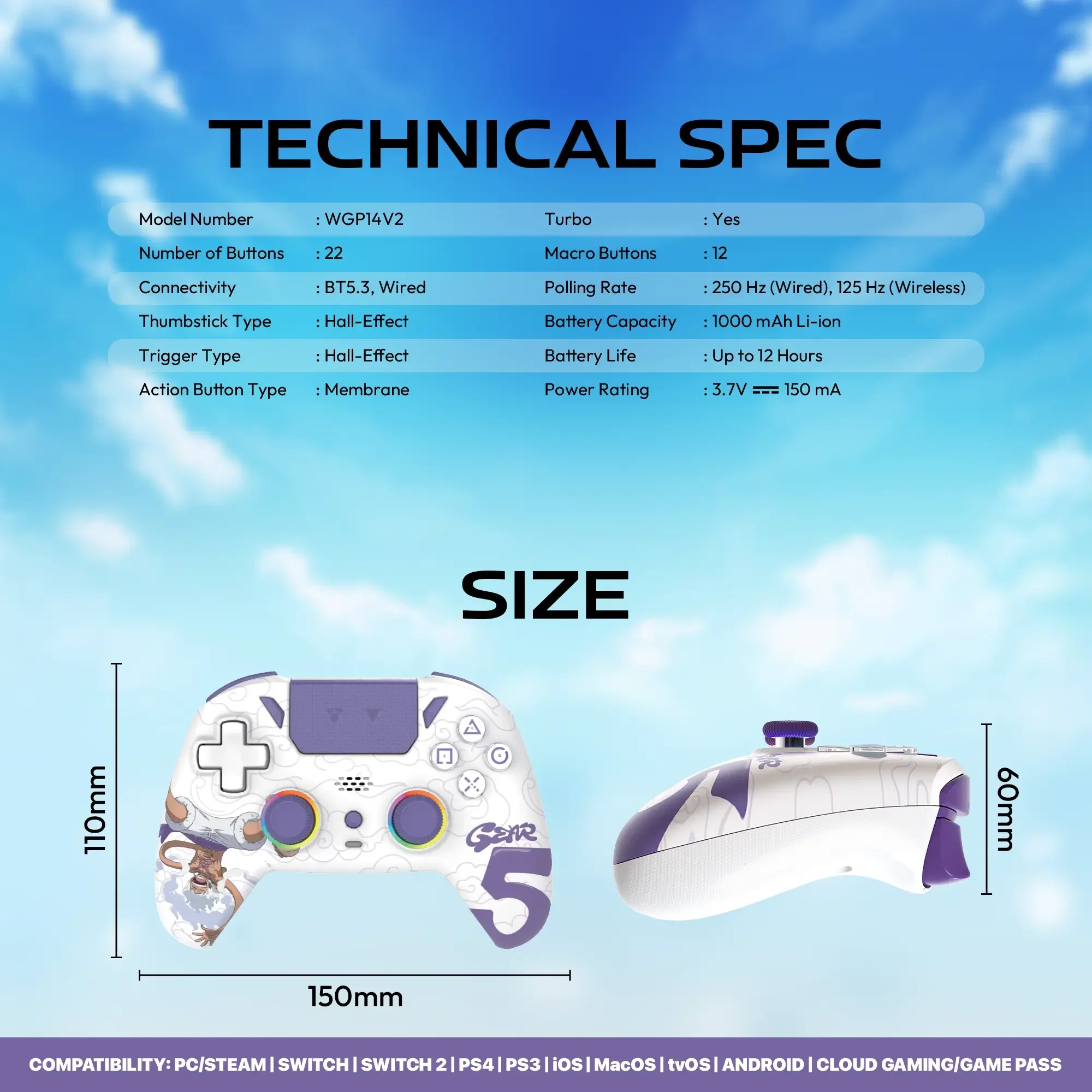 يد تحكم ألعاب Fantech NOVA PRO WGP14V2 متعددة المنصات إصدار One Piece Gear5 Egghead - Thumbnail 8