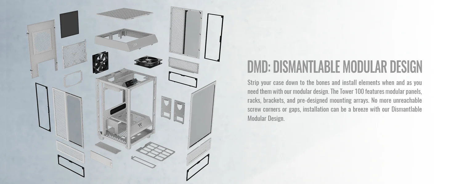 هيكل كمبيوتر Thermaltake The Tower 100 ميني تاور زجاج مقسى Mini-ITX باللون الأبيض - Image 17