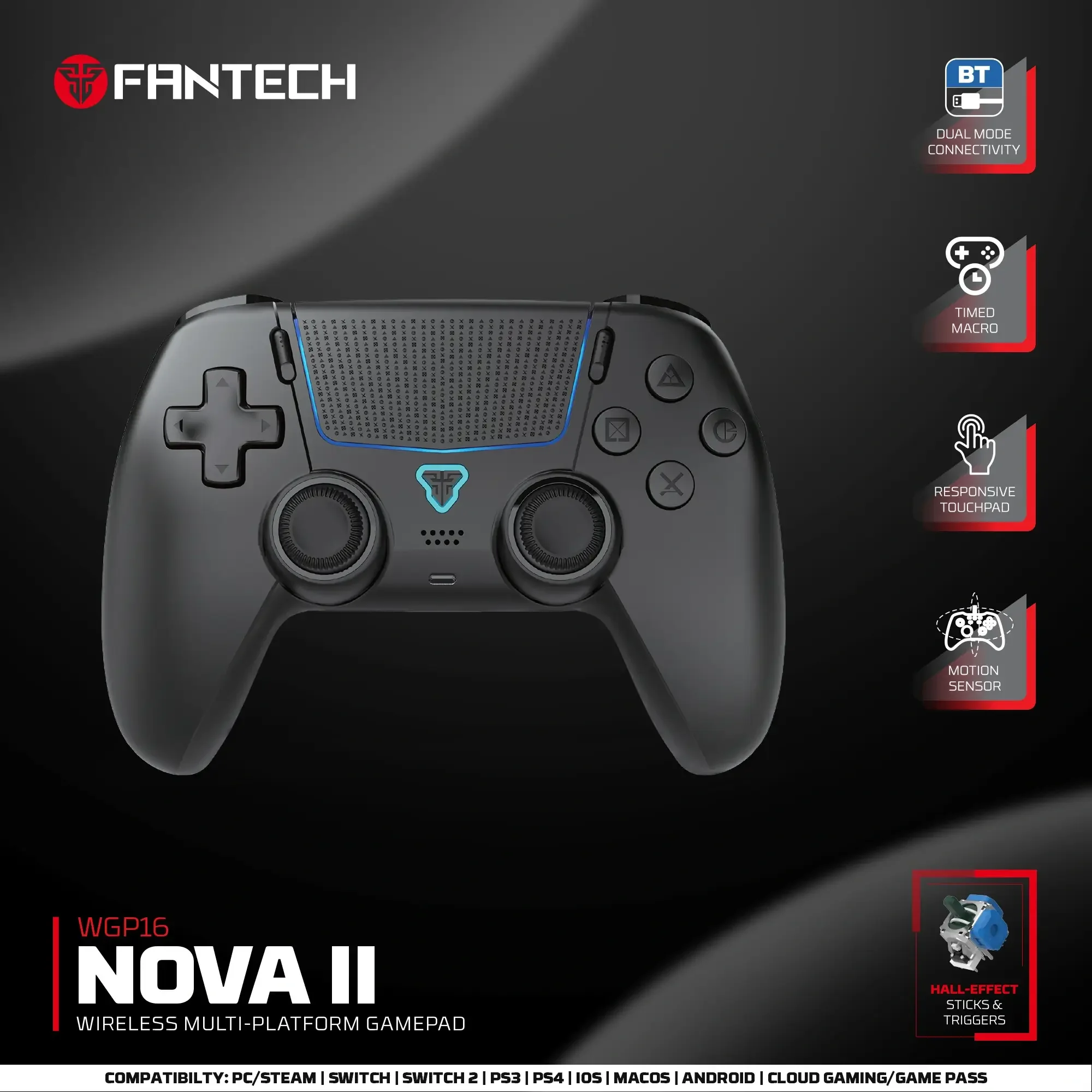 يد تحكم ألعاب Fantech WGP16 NOVA II لاسلكية - أسود - Thumbnail 3