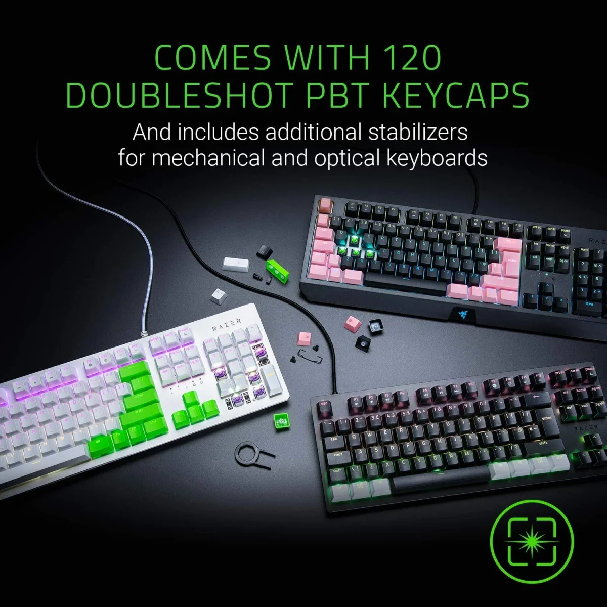 Razer Doubleshot PBT Keycap Upgrade Set for Mechanical & Optical Keyboards - Green - Thumbnail 4