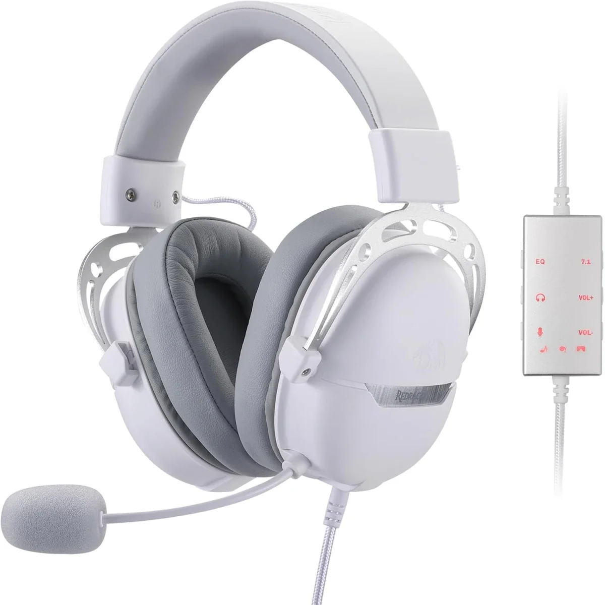 Redragon H376WG Aurora Wired USB Gaming Headset with 7.1 Surround Sound, 40mm Drivers - White