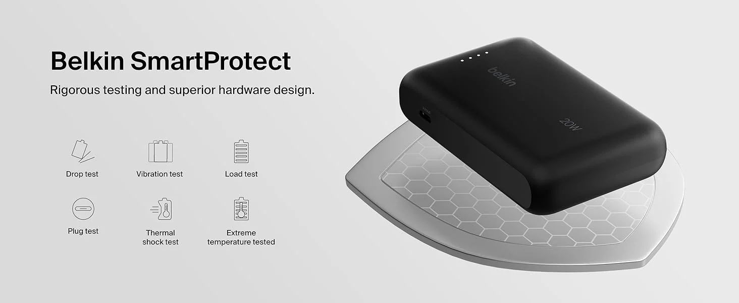 بطارية محمولة Belkin BoostCharge بسعة 10000mAh مع كابل USB-C مدمج وشحن PD بقوة 20W - أسود - Thumbnail 13
