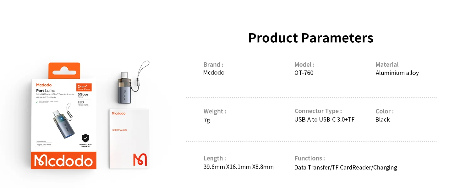 Mcdodo USB to USB-C OTG Adapter with Micro SD TF Card Reader - Thumbnail 15