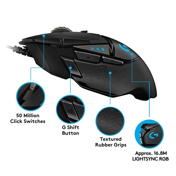 ماوس ألعاب سلكي Logitech G502 HERO عالي الأداء مع حساسية قابلة للتعديل تصل إلى 16000 DPI - Image 3