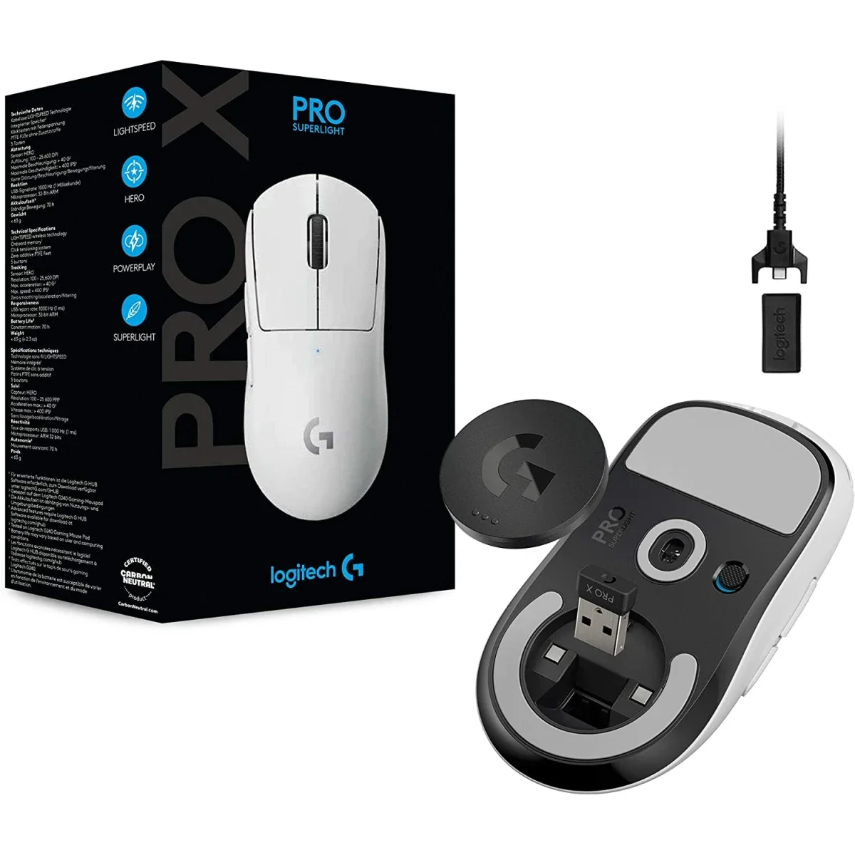 ماوس ألعاب لاسلكي Logitech G PRO X SUPERLIGHT بمستشعر HERO 25K ودقة 25,600 DPI و5 أزرار أبيض - Thumbnail 2