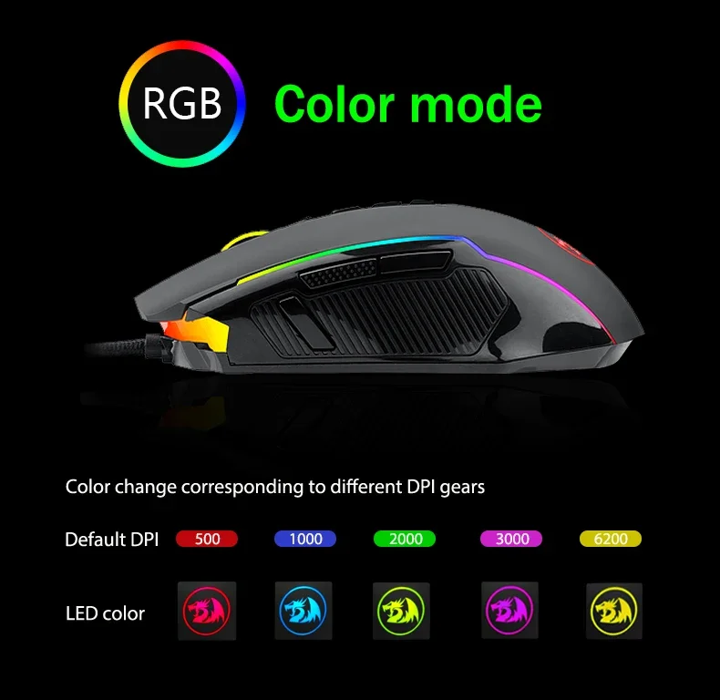 ماوس ألعاب سلكي Redragon M910 Ranger بإضاءة RGB، 8000 DPI، 9 أزرار قابلة للبرمجة - Thumbnail 8