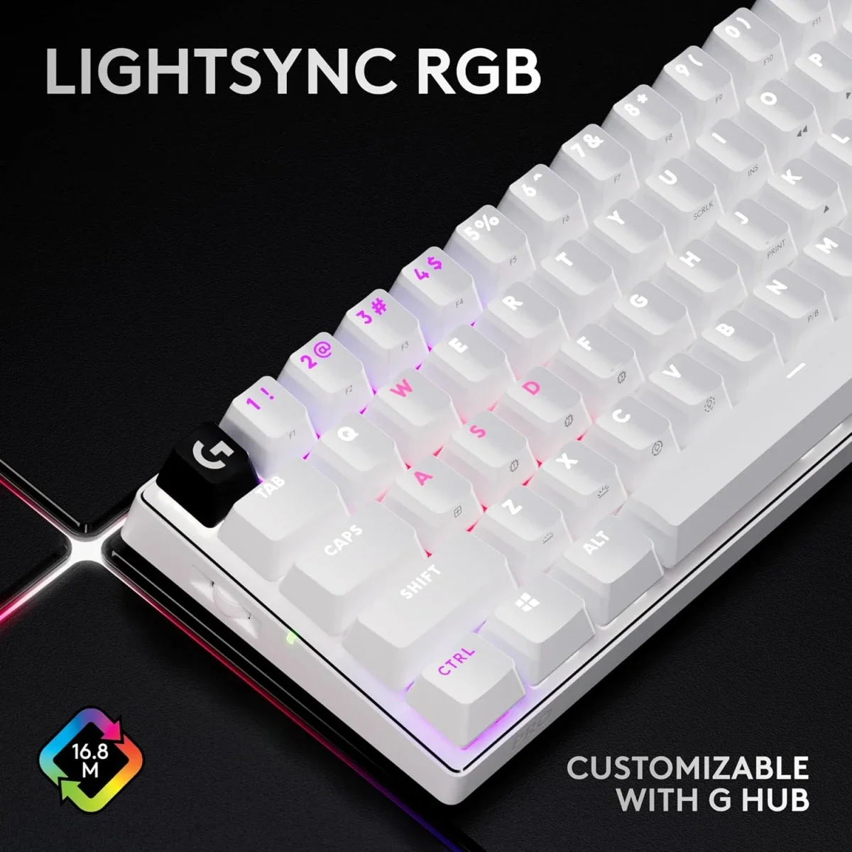 لوحة مفاتيح ألعاب Logitech G PRO X 60 LIGHTSPEED ميكانيكية لاسلكية 60% باللون الأبيض - Thumbnail 9