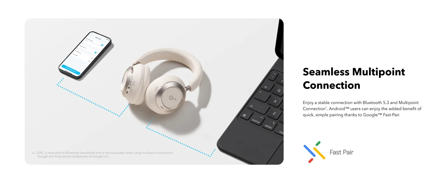 Anker Soundcore Space One Pro Wireless ANC Headphones with Case, 60H Playback - White - Thumbnail 19