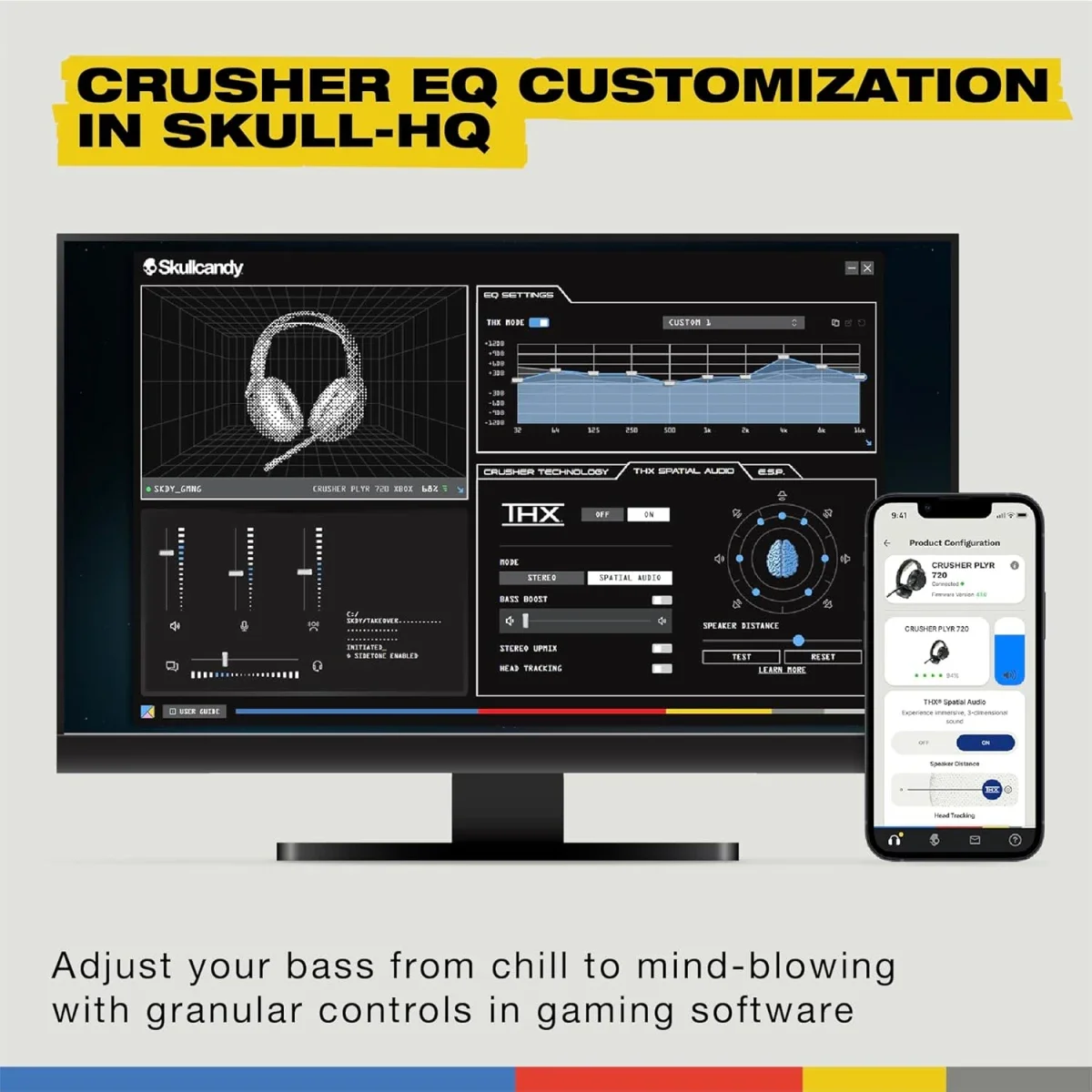 سماعة ألعاب Skullcandy Crusher PLYR 720 لاسلكية مع صوت THX المكاني - Digi-Black - Thumbnail 5