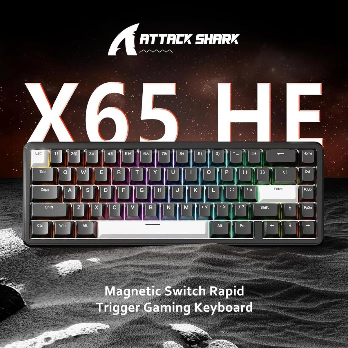 كيبورد ألعاب ATTACK SHARK X65 HE ميكانيكي مغناطيسي سلكي 65% أسود - Image 3
