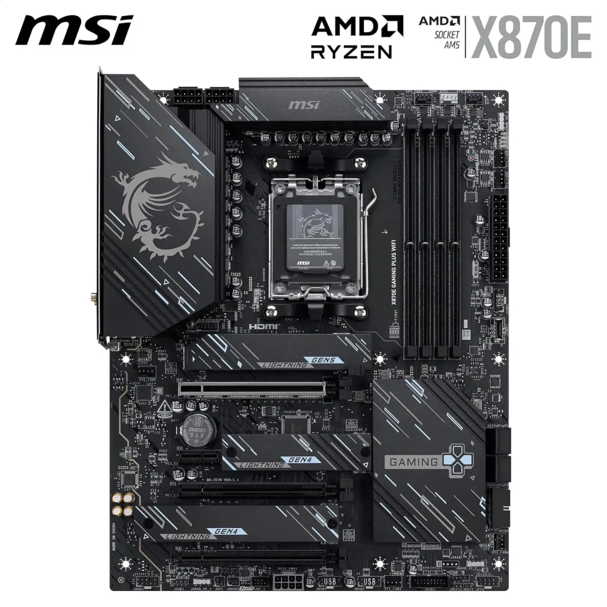 لوحة أم ألعاب MSI ATX AM5 DDR5 Wi‑Fi 7 بسرعة 8200+ MT/s OC وPCIe 5.0 X870E GAMING PLUS WIFI - Thumbnail 3