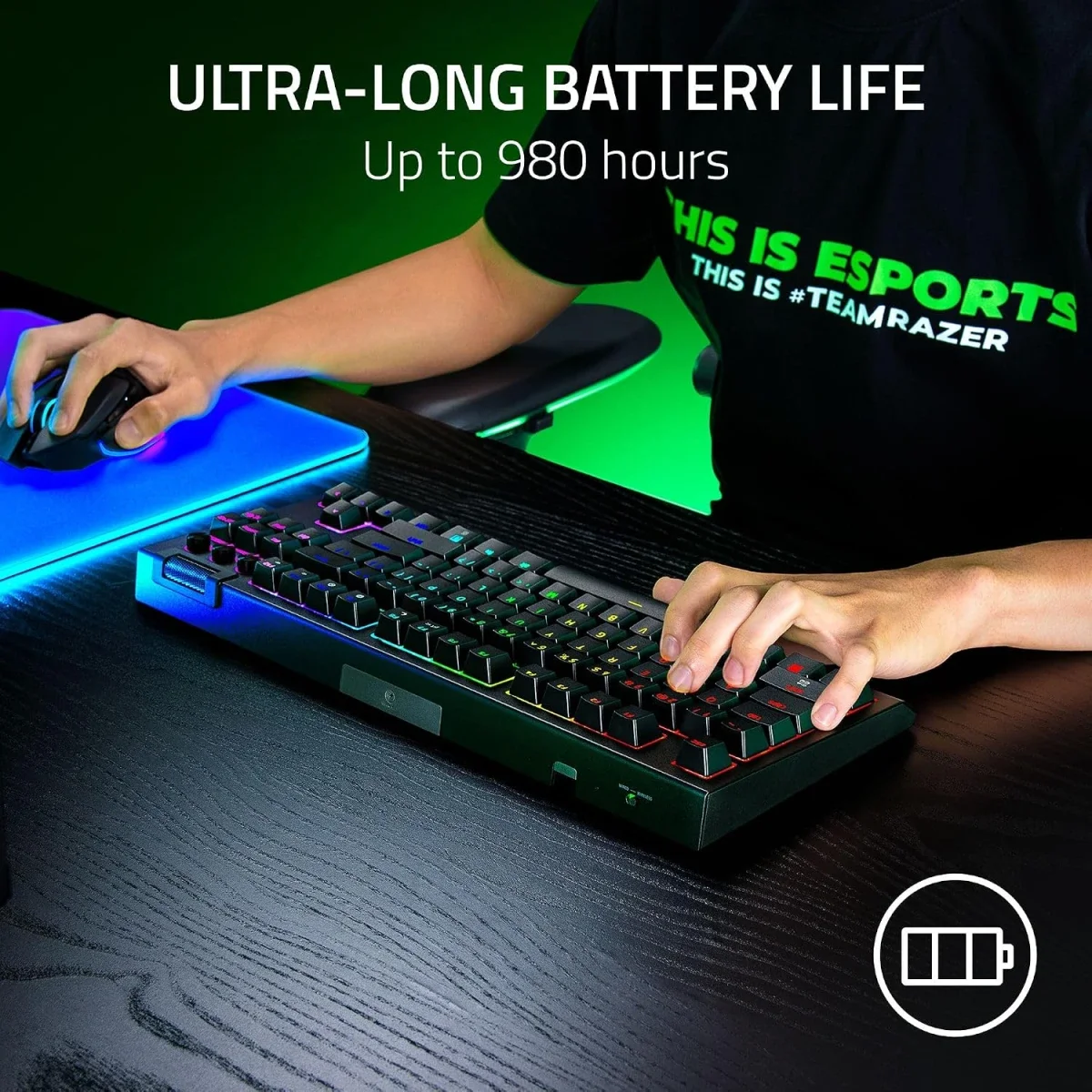 Razer BlackWidow V4 Tenkeyless HyperSpeed Wireless Hot-Swappable Gaming Keyboard, Orange Tactile Switches, Bluetooth & HyperSpeed 1000Hz, Snap Tap, US QWERTY - Black - Image 7