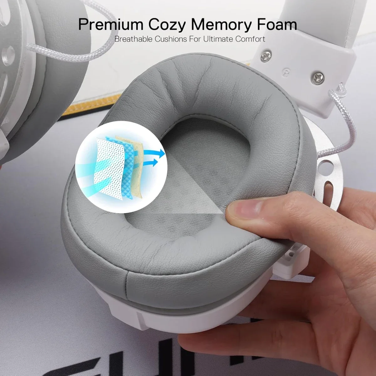 Redragon H376WG Aurora Wired USB Gaming Headset with 7.1 Surround Sound, 40mm Drivers - White - Thumbnail 6